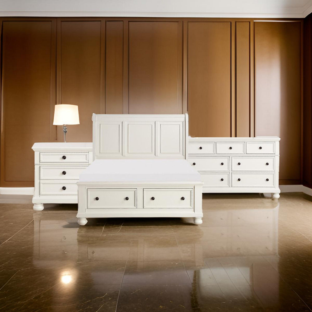 Ben Four Piece Queen Size Bedroom Set, Transitional Style, White, Bronze - BM329299