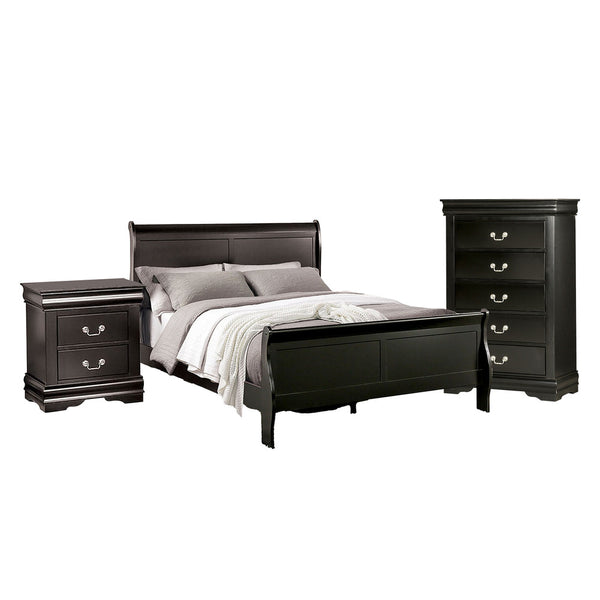 Ry Three Piece Full Size Bedroom Set, Sleek Modern Transitional Style, Black - BM329302