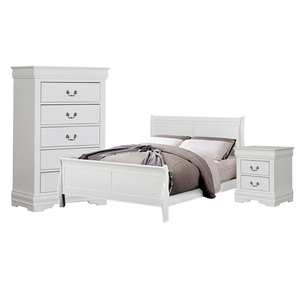 Ry Three Piece Full Size Bedroom Set, Sleek Modern Transitional Style, White -  BM329303