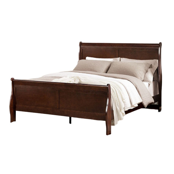 Poy Three Piece Full Size Bedroom Set, Metal Hanging Pulls, Cherry Brown Wood - BM329304