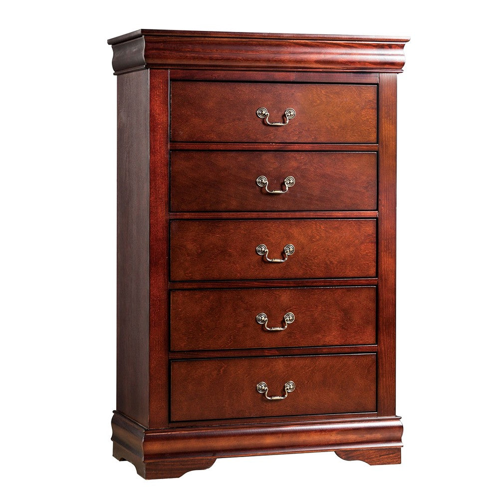 Poy Three Piece Full Size Bedroom Set, Metal Hanging Pulls, Cherry Brown Wood - BM329304