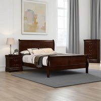 Poy Three Piece Full Size Bedroom Set, Metal Hanging Pulls, Cherry Brown Wood - BM329304