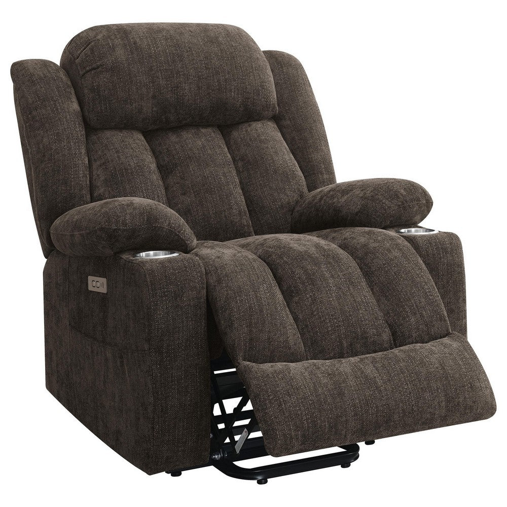 Limi Power Lift Recliner Chair, Dark Brown, USB Port, Cupholders -BM329617