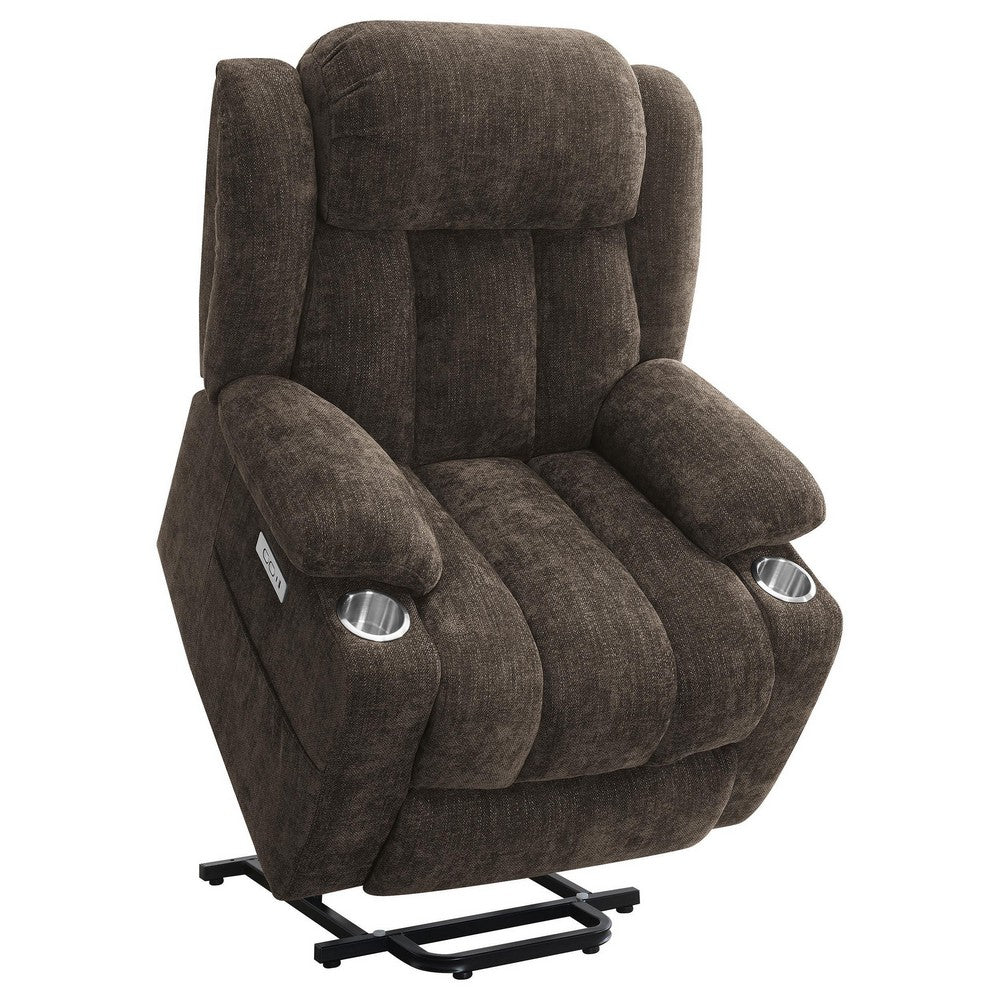 Limi Power Lift Recliner Chair, Dark Brown, USB Port, Cupholders -BM329617