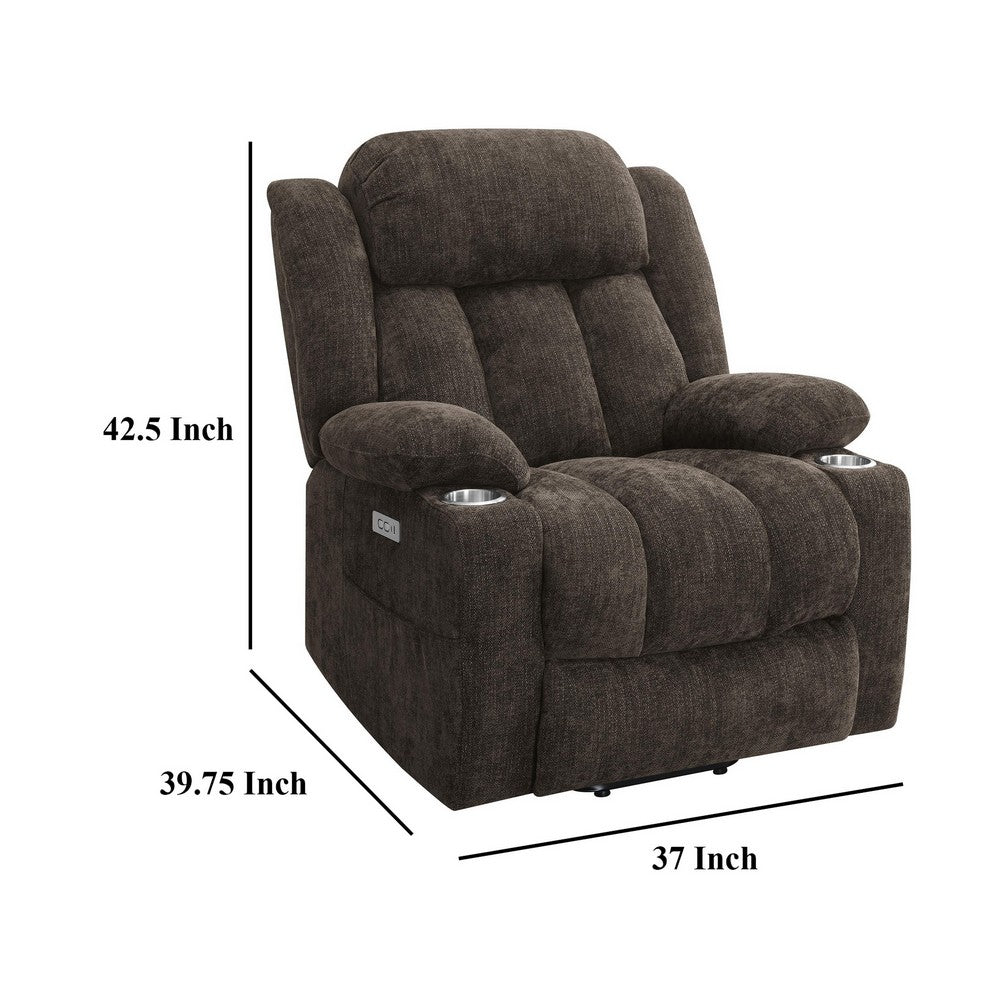 Limi Power Lift Recliner Chair, Dark Brown, USB Port, Cupholders -BM329617