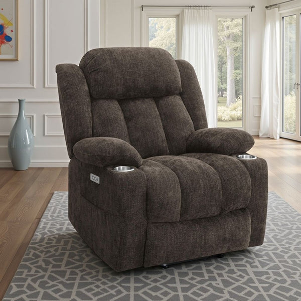 Limi Power Lift Recliner Chair, Dark Brown, USB Port, Cupholders -BM329617