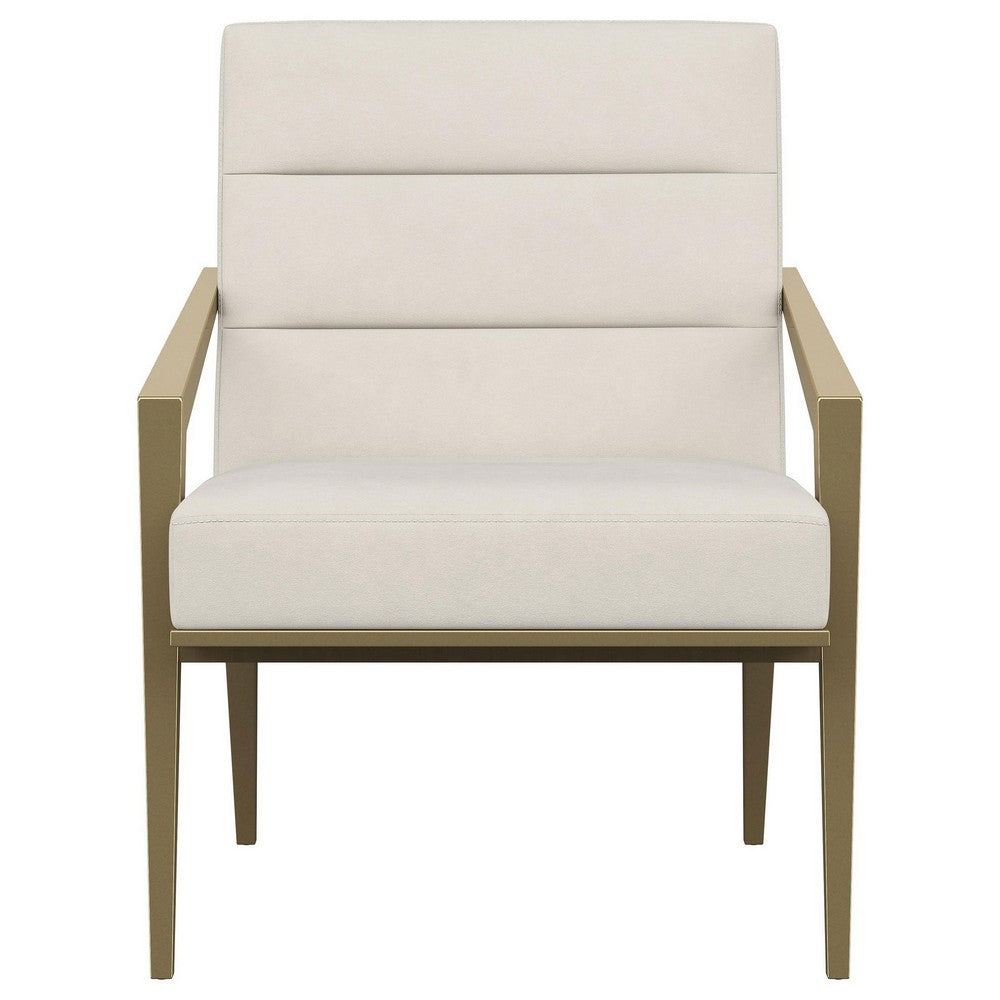 Kiara Accent Chair, Channel Tufted Cream Fabric, Gold Metal Frame -BM329624