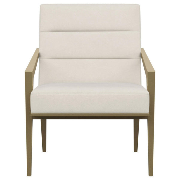 Kiara Accent Chair, Channel Tufted Cream Fabric, Gold Metal Frame -BM329624