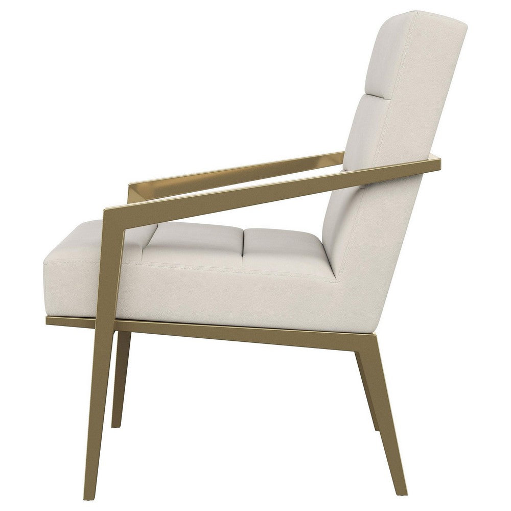 Kiara Accent Chair, Channel Tufted Cream Fabric, Gold Metal Frame -BM329624