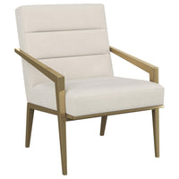Kiara Accent Chair, Channel Tufted Cream Fabric, Gold Metal Frame -BM329624