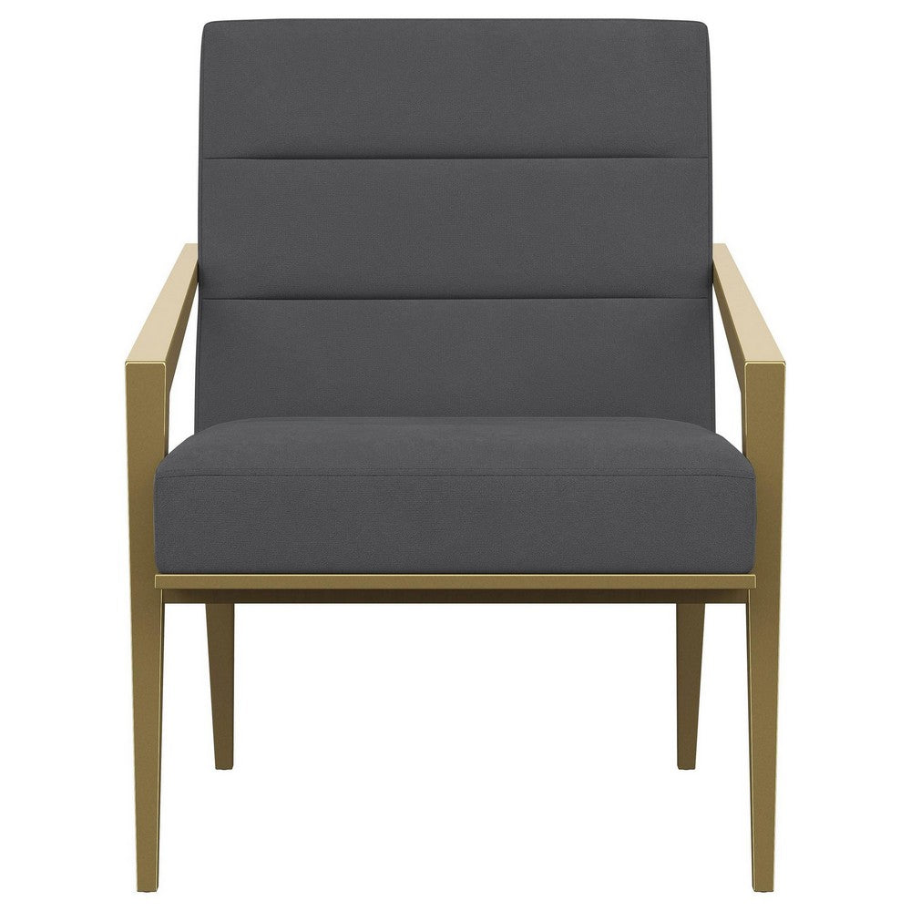 Kiara Accent Chair, Channel Tufted Dark Gray Fabric, Gold Metal Frame -BM329625