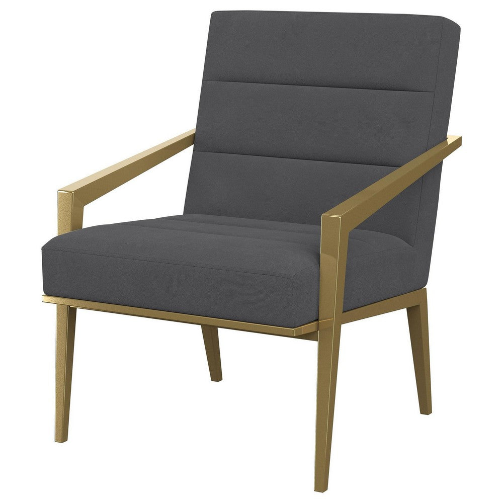 Kiara Accent Chair, Channel Tufted Dark Gray Fabric, Gold Metal Frame -BM329625