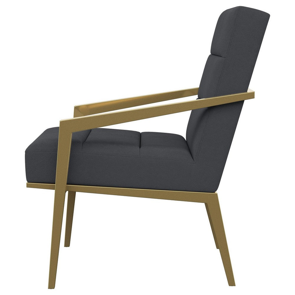 Kiara Accent Chair, Channel Tufted Dark Gray Fabric, Gold Metal Frame -BM329625