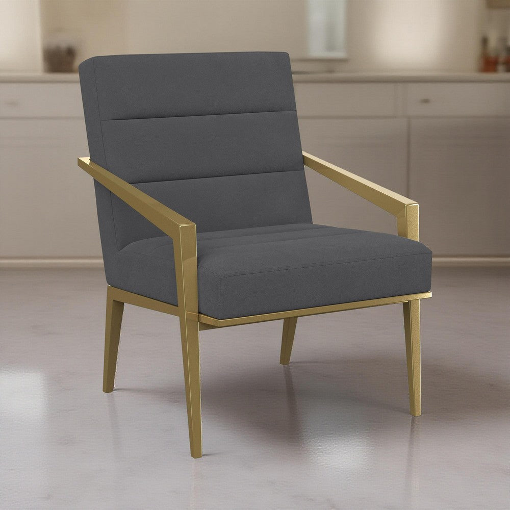 Kiara Accent Chair, Channel Tufted Dark Gray Fabric, Gold Metal Frame -BM329625