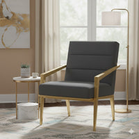 Kiara Accent Chair, Channel Tufted Dark Gray Fabric, Gold Metal Frame -BM329625