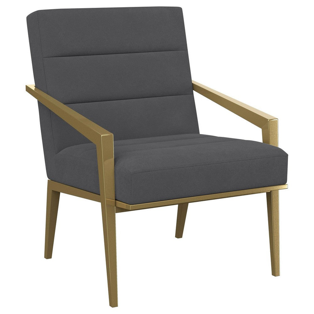 Kiara Accent Chair, Channel Tufted Dark Gray Fabric, Gold Metal Frame -BM329625