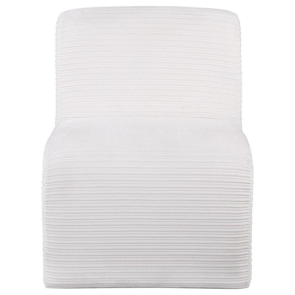 Adira Accent Chair, Modern Curved Armless Body, Ribbed Ivory Fabric -BM329629