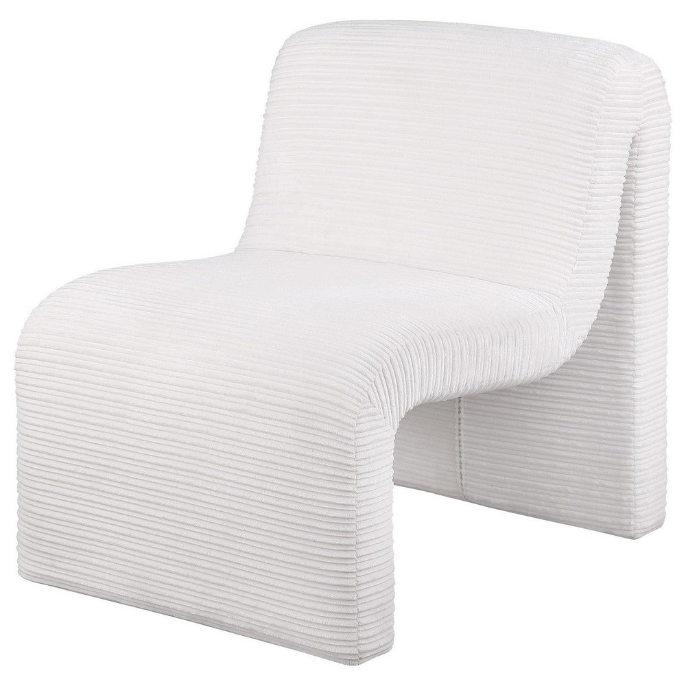 Adira Accent Chair, Modern Curved Armless Body, Ribbed Ivory Fabric -BM329629