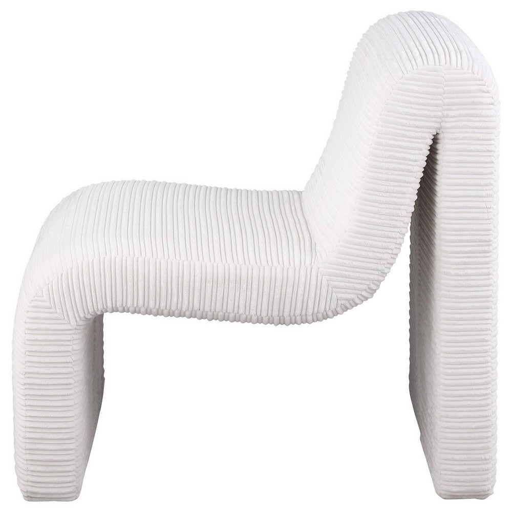 Adira Accent Chair, Modern Curved Armless Body, Ribbed Ivory Fabric -BM329629