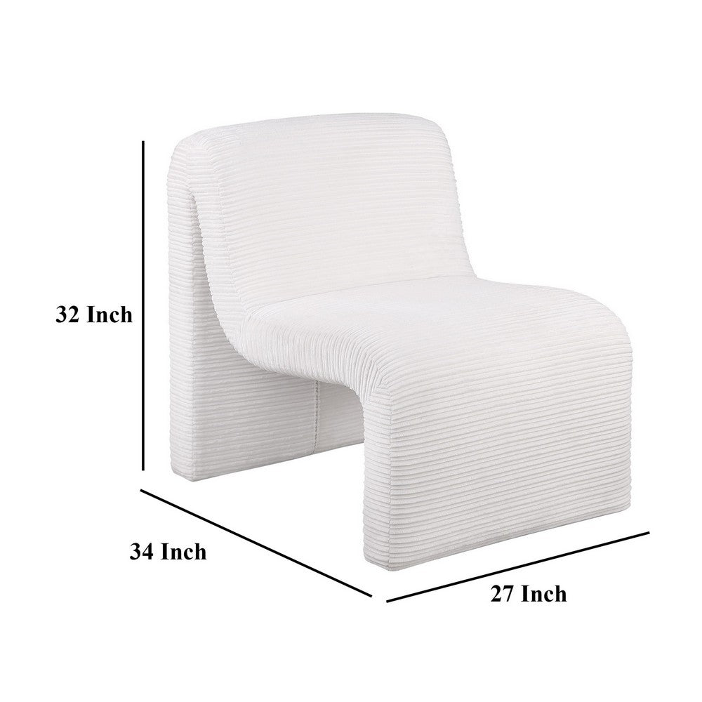 Adira Accent Chair, Modern Curved Armless Body, Ribbed Ivory Fabric -BM329629