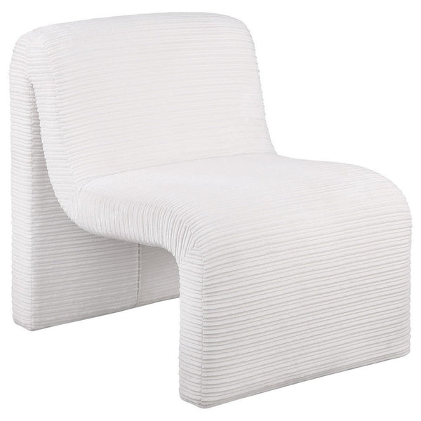 Adira Accent Chair, Modern Curved Armless Body, Ribbed Ivory Fabric -BM329629