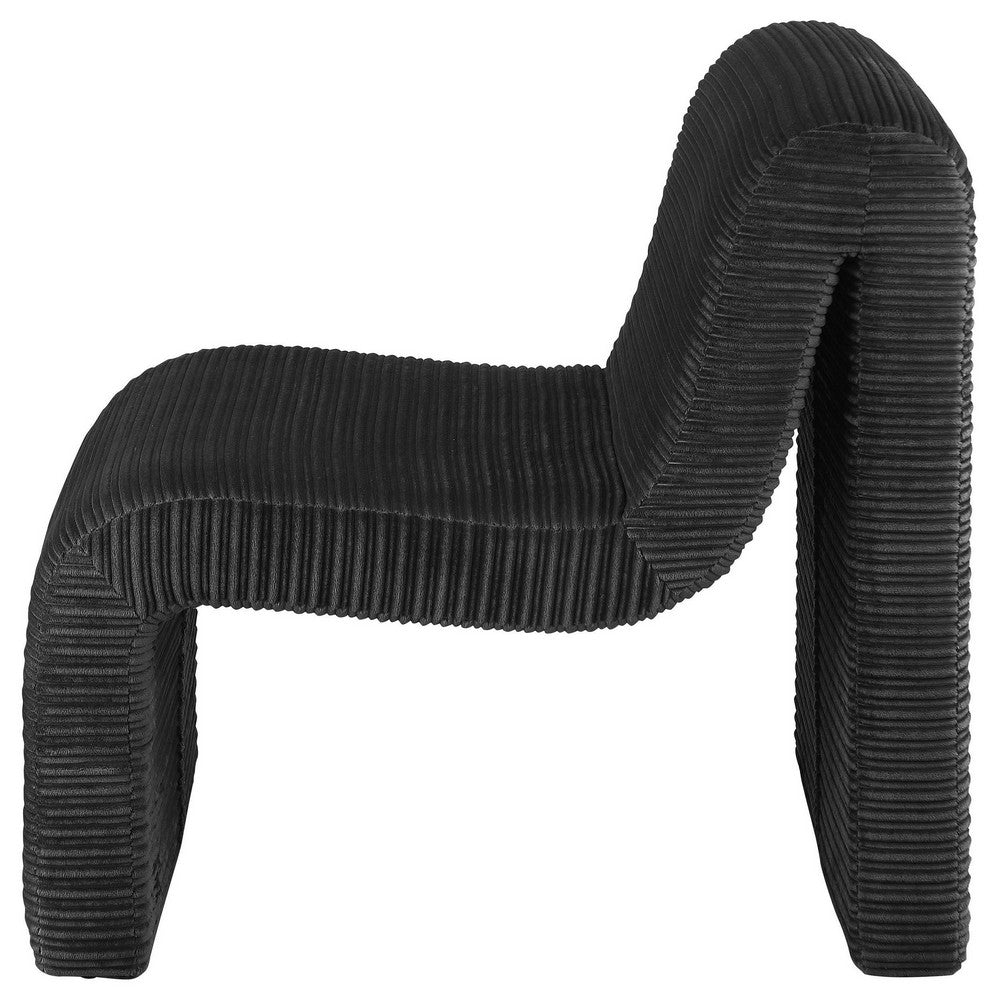 Adira Accent Chair, Modern Curved Armless Body, Ribbed Black Fabric -BM329630