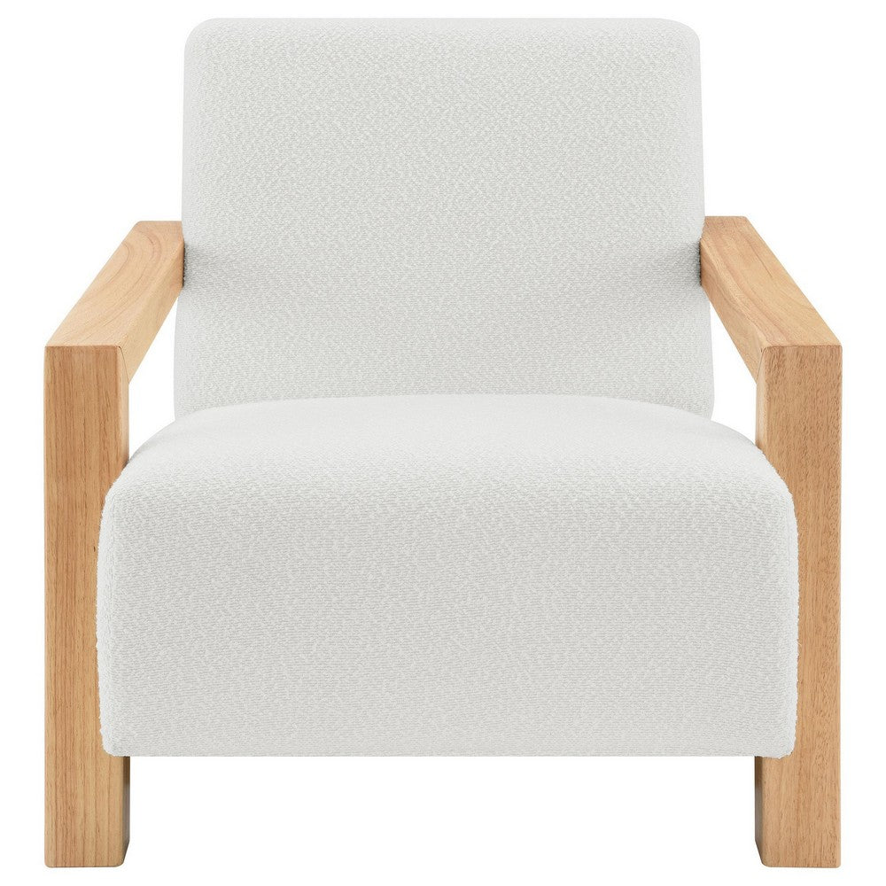 Fitz Accent Chair, Soft Ivory Boucle Cushions, Natural Brown Wood -BM329636