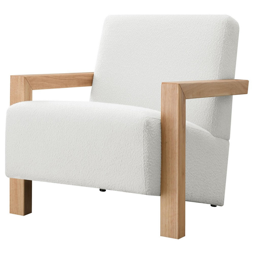 Fitz Accent Chair, Soft Ivory Boucle Cushions, Natural Brown Wood -BM329636
