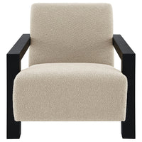 Fitz Accent Chair, Soft Latte Beige Boucle Cushions, Black Wood Arms -BM329637