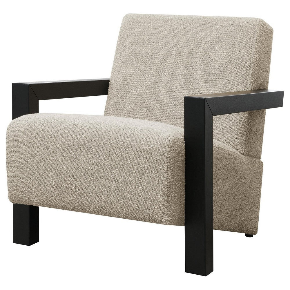 Fitz Accent Chair, Soft Latte Beige Boucle Cushions, Black Wood Arms -BM329637
