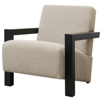 Fitz Accent Chair, Soft Latte Beige Boucle Cushions, Black Wood Arms -BM329637