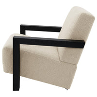 Fitz Accent Chair, Soft Latte Beige Boucle Cushions, Black Wood Arms -BM329637