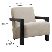 Fitz Accent Chair, Soft Latte Beige Boucle Cushions, Black Wood Arms -BM329637
