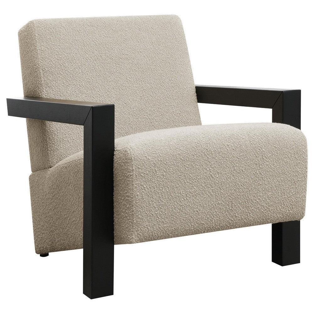 Fitz Accent Chair, Soft Latte Beige Boucle Cushions, Black Wood Arms -BM329637