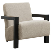 Fitz Accent Chair, Soft Latte Beige Boucle Cushions, Black Wood Arms -BM329637