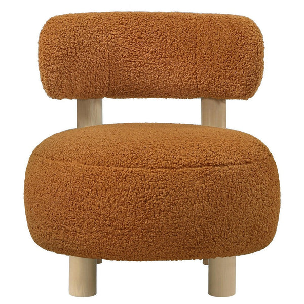 Zona Accent Chair, Barrel Back, Orange Boucle Fabric and Brown Wood -BM329638
