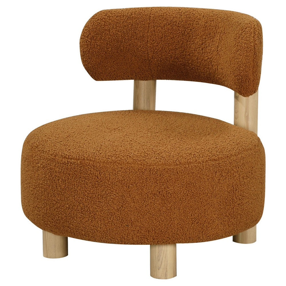 Zona Accent Chair, Barrel Back, Orange Boucle Fabric and Brown Wood -BM329638