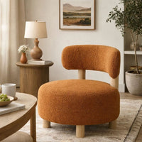 Zona Accent Chair, Barrel Back, Orange Boucle Fabric and Brown Wood -BM329638
