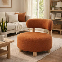 Zona Accent Chair, Barrel Back, Orange Boucle Fabric and Brown Wood -BM329638