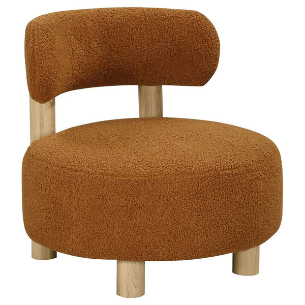Zona Accent Chair, Barrel Back, Orange Boucle Fabric and Brown Wood -BM329638
