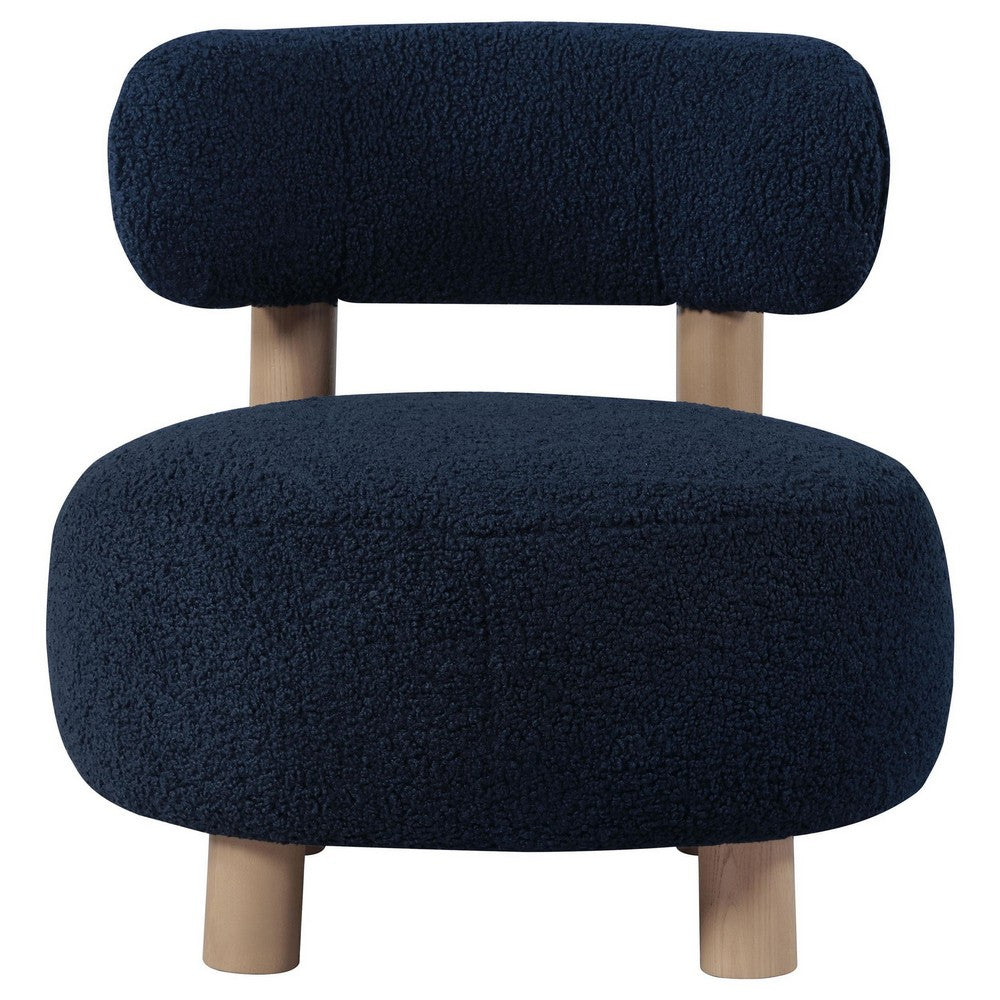 Zona Accent Chair, Barrel Back, Navy Blue Boucle Fabric and Brown Wood -BM329639