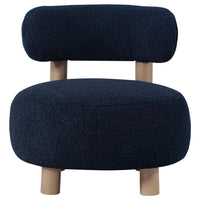 Zona Accent Chair, Barrel Back, Navy Blue Boucle Fabric and Brown Wood -BM329639