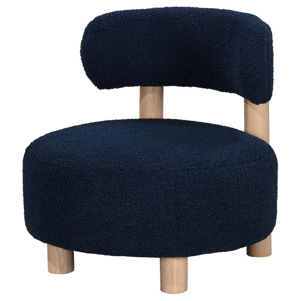 Zona Accent Chair, Barrel Back, Navy Blue Boucle Fabric and Brown Wood -BM329639