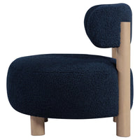 Zona Accent Chair, Barrel Back, Navy Blue Boucle Fabric and Brown Wood -BM329639