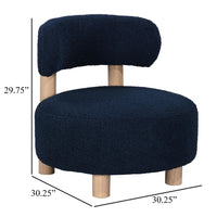 Zona Accent Chair, Barrel Back, Navy Blue Boucle Fabric and Brown Wood -BM329639