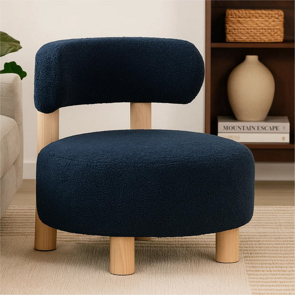 Zona Accent Chair, Barrel Back, Navy Blue Boucle Fabric and Brown Wood -BM329639