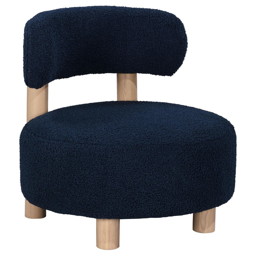 Zona Accent Chair, Barrel Back, Navy Blue Boucle Fabric and Brown Wood -BM329639
