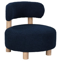 Zona Accent Chair, Barrel Back, Navy Blue Boucle Fabric and Brown Wood -BM329639