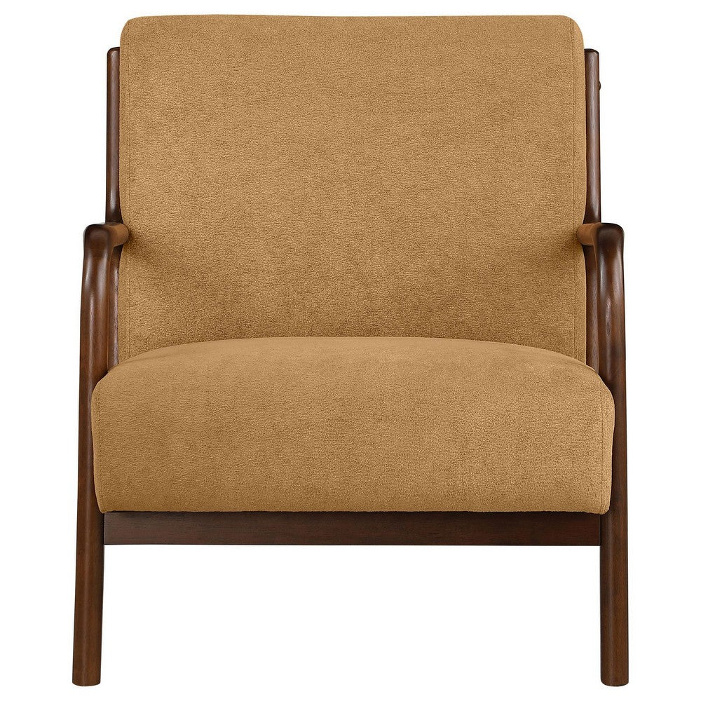 Arril Accent Chair, Soft Honey Orange Fabric Cushions, Dark Brown Wood -BM329642