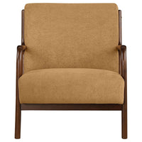 Arril Accent Chair, Soft Honey Orange Fabric Cushions, Dark Brown Wood -BM329642